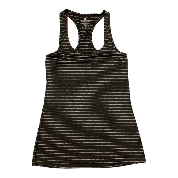 RACERBACK tank top black with heather white horizontal stripe by 90 degree. Sm - Picture 1 of 4